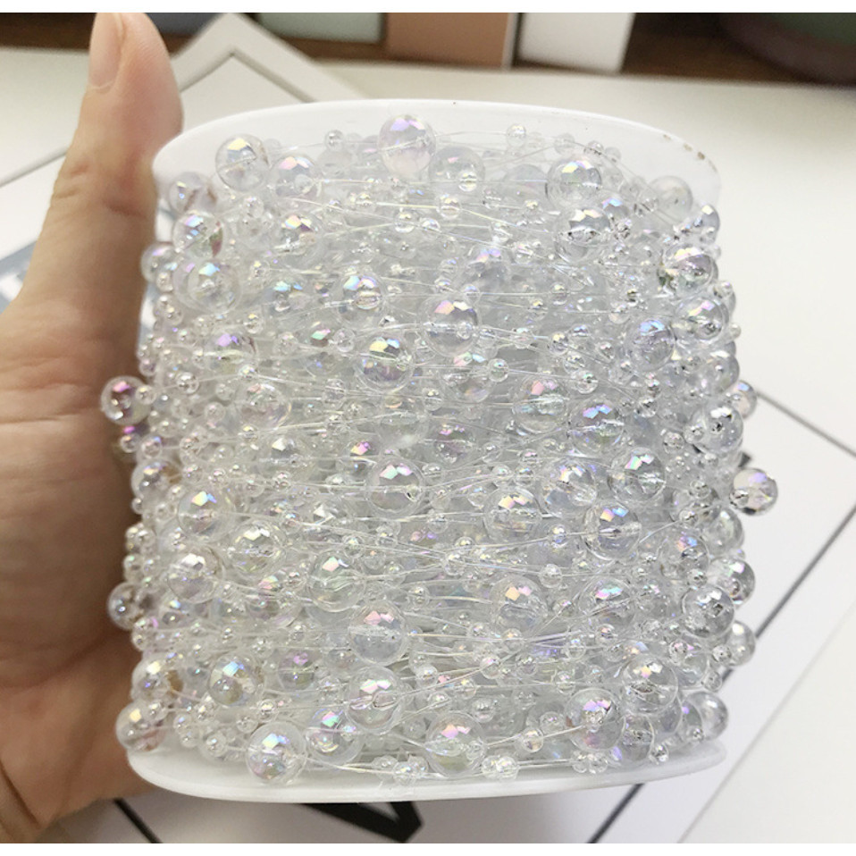 1yard Fishing Line Artificial Pearls Beads Chain Garland Flowers Wedding Party Decoration Brides Headgear 满天星鱼线珠链 (614L) - Image 22