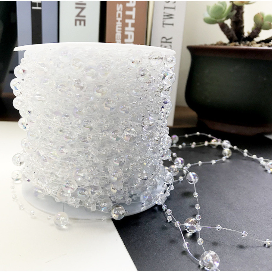 1yard Fishing Line Artificial Pearls Beads Chain Garland Flowers Wedding Party Decoration Brides Headgear 满天星鱼线珠链 (614L) - Image 28
