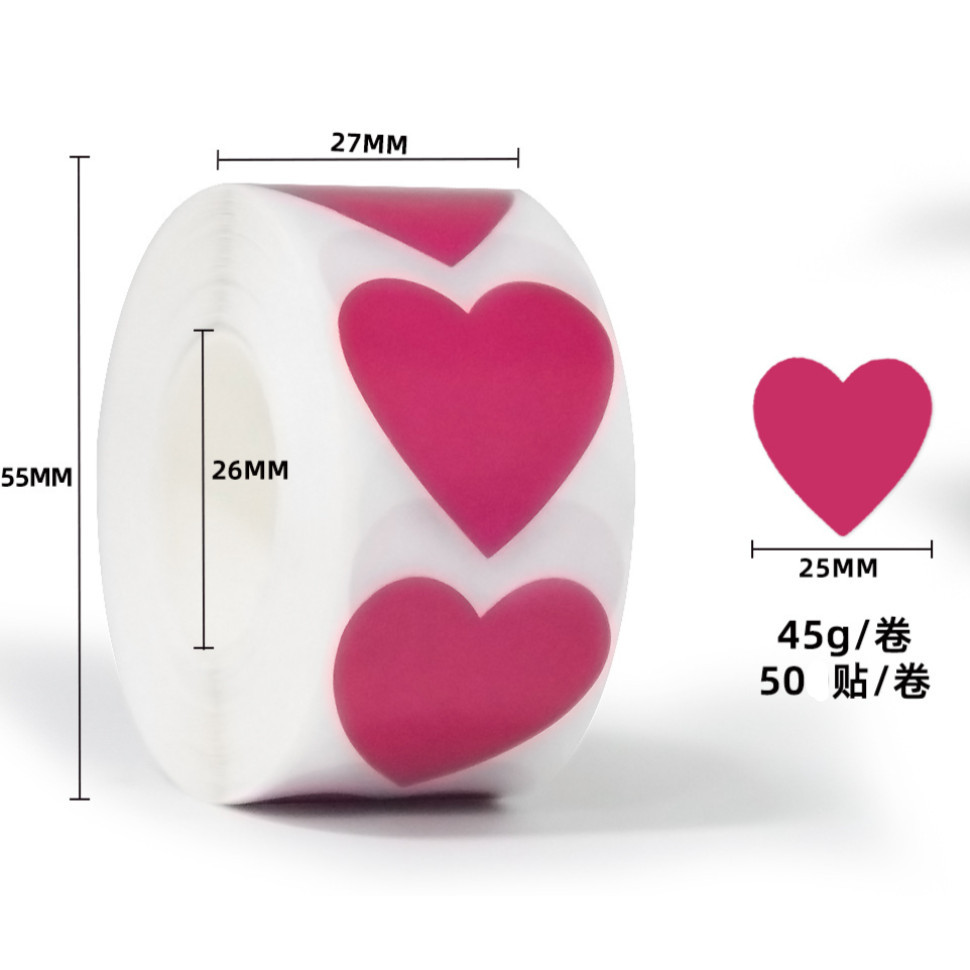 500pcs/roll or 50pcs 1inch color heart decorative wholesale label sealing roll adhesive sticker for gift box爱心贴纸 (3014L) - Image 21