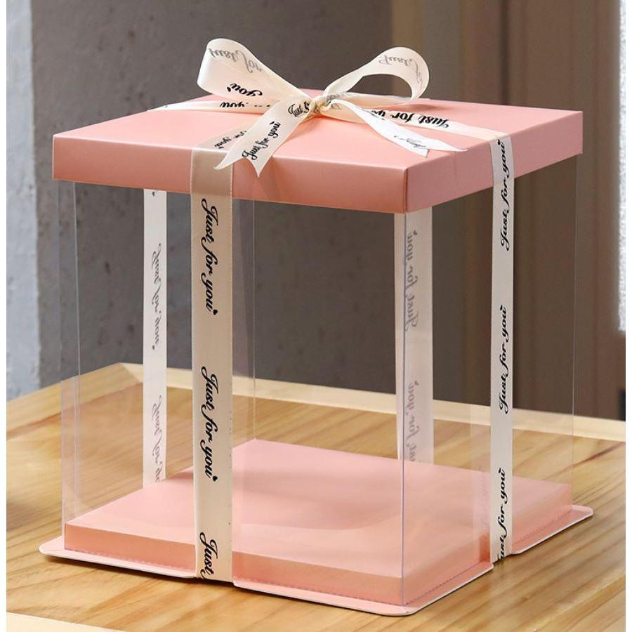 4/6/8/10/12inch Pink Lip And Base Transparent Rectangle Cake Box New Clear Gift Flower Cake Box Dustproof (905L) - Image 29