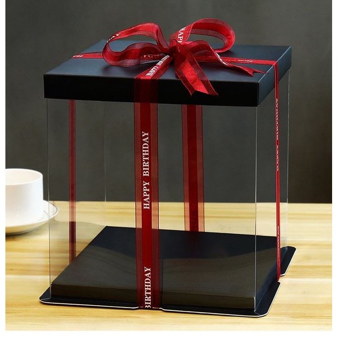 4/6/8/10/12inch Black And Base Transparent Rectangle Cake Box New Clear Gift Flower Cake Box Dustproof Packaging(906L) - Image 21