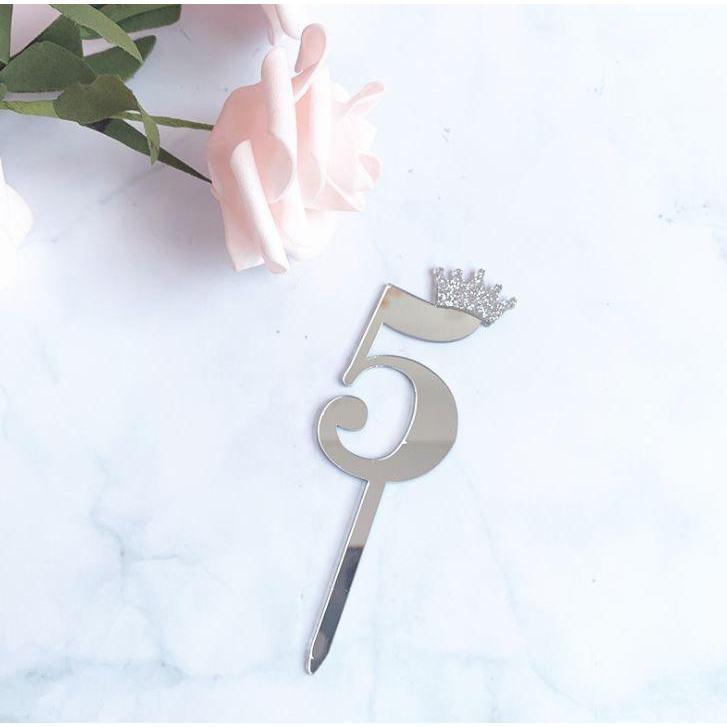 10.5cm Mirror Surface Cake Topper Acrylic Number 0-9 with Crown Kids Birthday Party Dessert Cake Decorating(993L) - Image 22