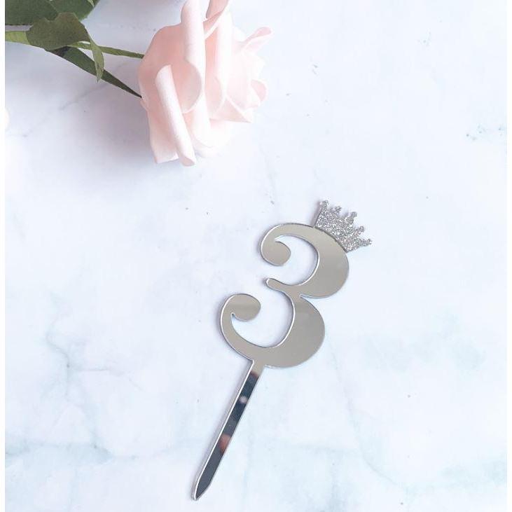 10.5cm Mirror Surface Cake Topper Acrylic Number 0-9 with Crown Kids Birthday Party Dessert Cake Decorating(993L) - Image 24
