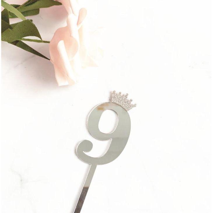 10.5cm Mirror Surface Cake Topper Acrylic Number 0-9 with Crown Kids Birthday Party Dessert Cake Decorating(993L) - Image 27
