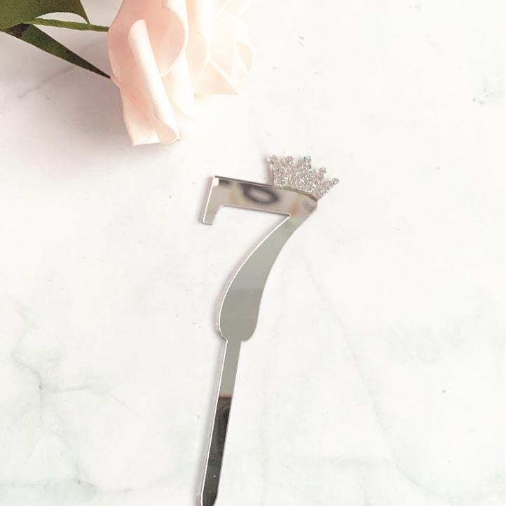 10.5cm Mirror Surface Cake Topper Acrylic Number 0-9 with Crown Kids Birthday Party Dessert Cake Decorating(993L) - Image 28