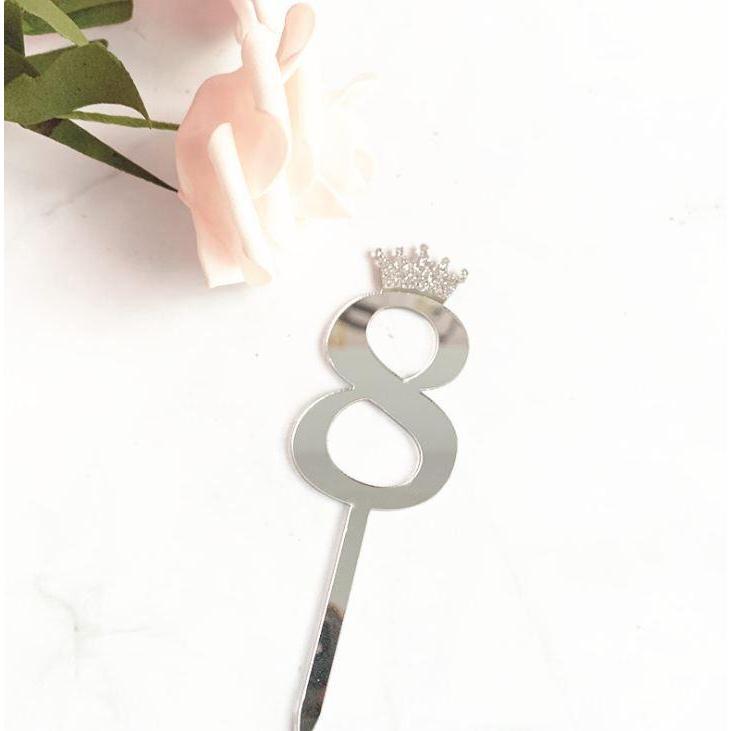 10.5cm Mirror Surface Cake Topper Acrylic Number 0-9 with Crown Kids Birthday Party Dessert Cake Decorating(993L) - Image 29