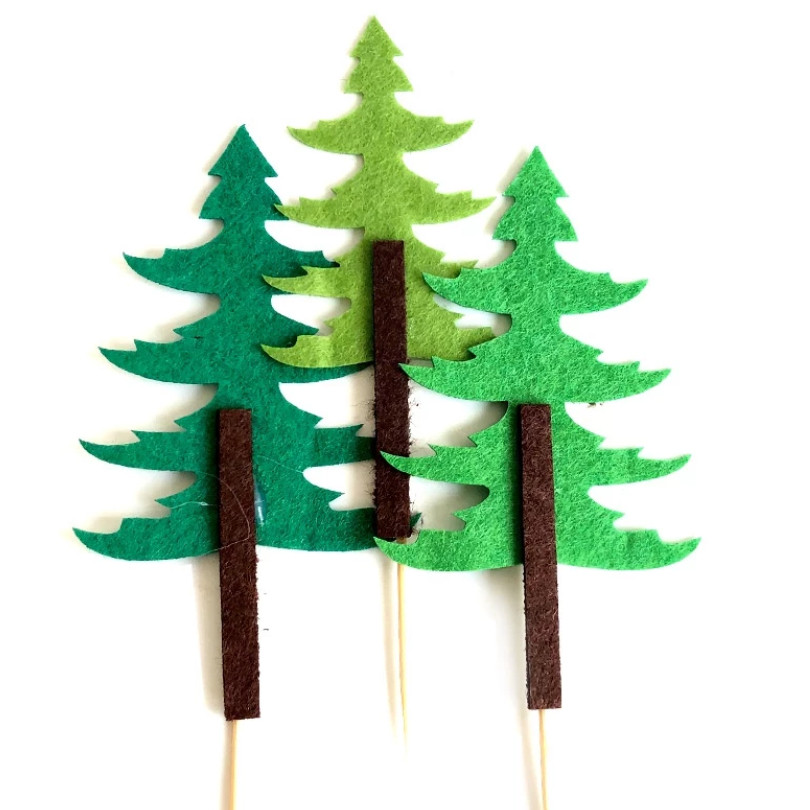 Cyuan Felt Green Trees Cake Toppers Woodland Jungle Party Happy Birthday ChildrenPartyBabyShowerBoyCakeDecoration(1145L) - Image 24