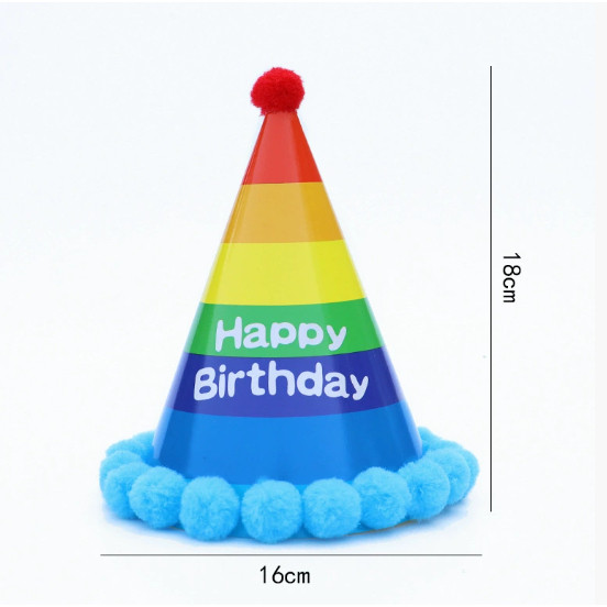 NEW Baby Kid Rainbow Birthday Party Hat Child Crown Decoration Pompon Paper Cap Cartoon Pattern Festival Colorful(1336L) - Image 42