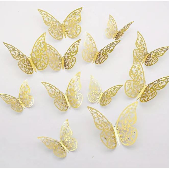 1set Wall Stickers 3D Hollow Rosegold Butterfly Decorative Sticker for Home Living Room Bedroom Kids Room双面蝴蝶(2558L) - Image 23
