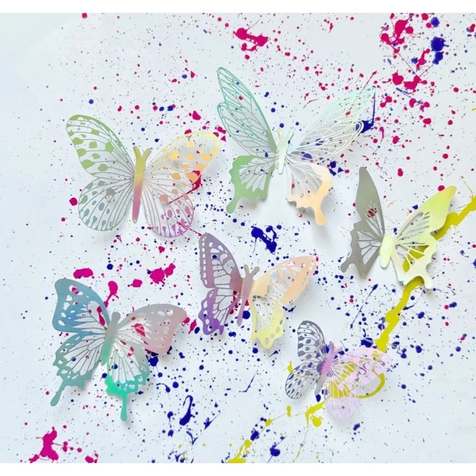 1set Wall Stickers 3D Hollow Rosegold Butterfly Decorative Sticker for Home Living Room Bedroom Kids Room双面蝴蝶(2558L) - Image 27