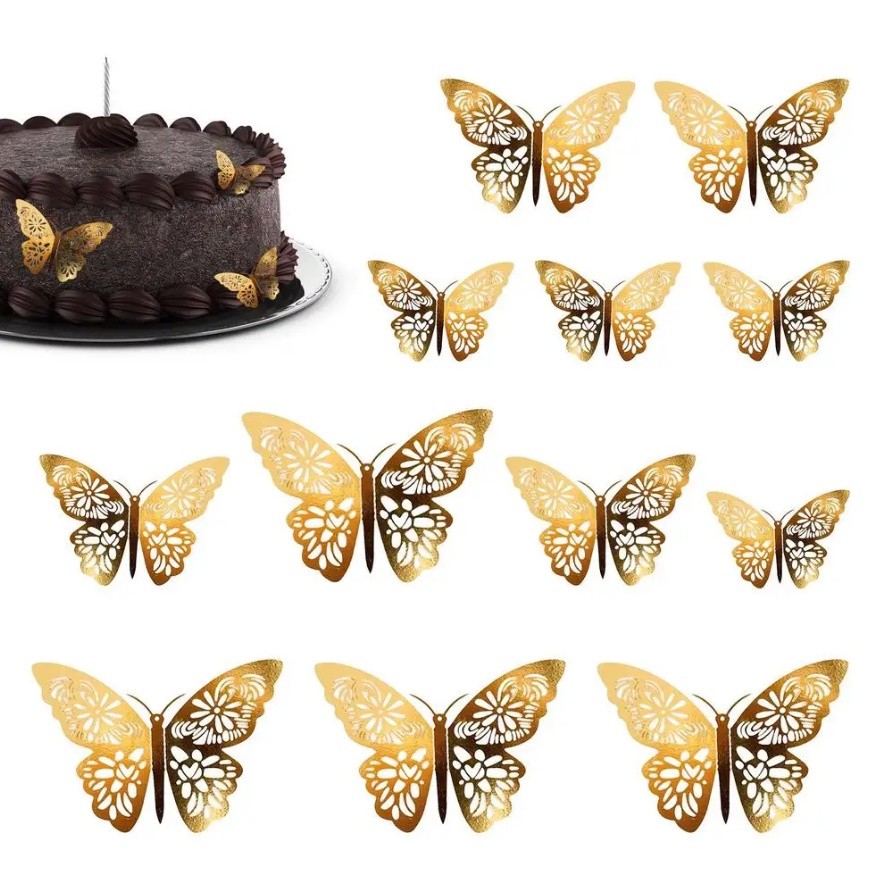1set Wall Stickers 3D Hollow Rosegold Butterfly Decorative Sticker for Home Living Room Bedroom Kids Room双面蝴蝶(2558L) - Image 31