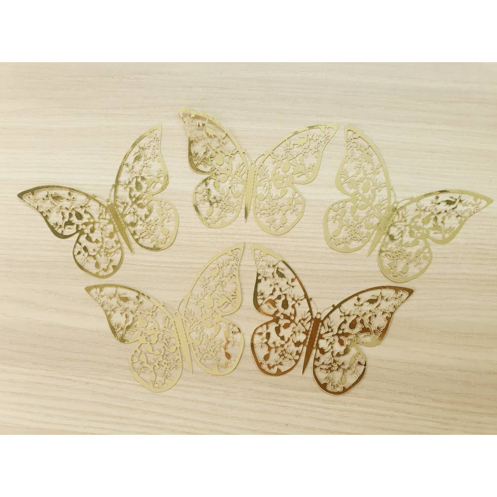 1set Wall Stickers 3D Hollow Rosegold Butterfly Decorative Sticker for Home Living Room Bedroom Kids Room双面蝴蝶(2558L) - Image 35