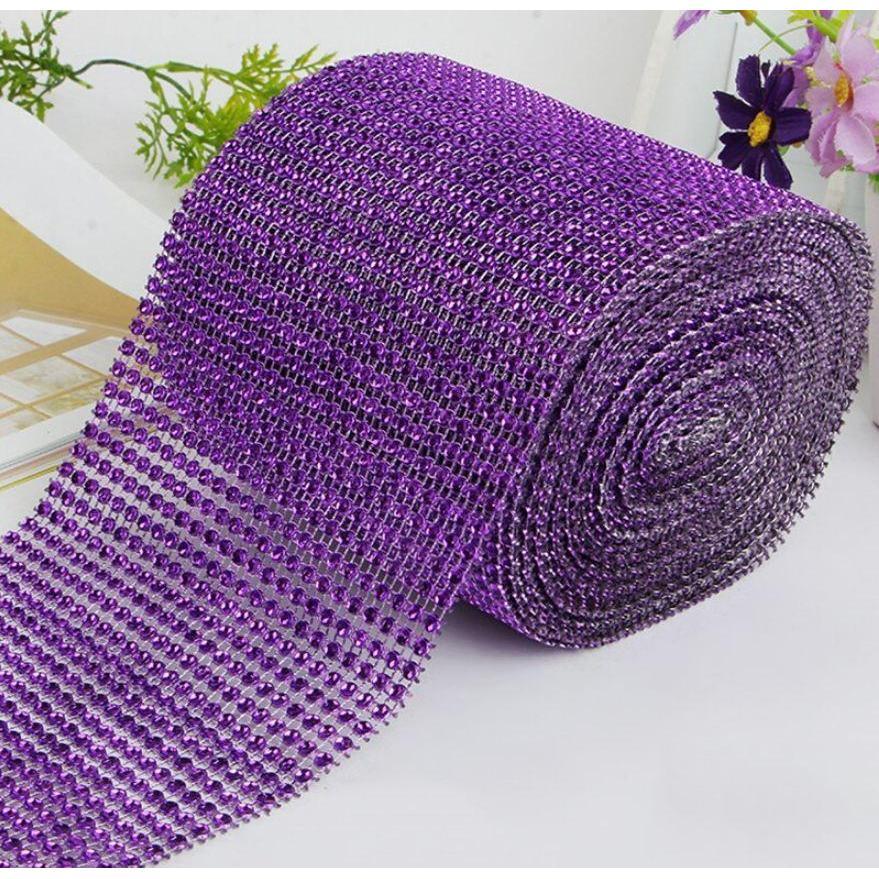 New 1yard Colorful Plastic Diamond Rhinestone Mesh Ribbon Roll Sparking Wedding Ornament 24 Rows Decorative(910L) - Image 24