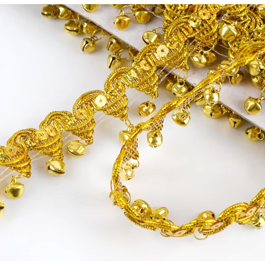 1yard 30mm~85mm Gold and silver lace with bell and coin Lace Trims Wedding Lace Fabric DIY Fringe 金币铃铛吊坠花 (1565L) - Image 15