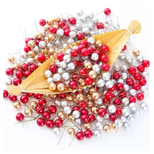 8/10/12/15/20mm Mini Artificial Berries Silver Fake Berry Cherry Stamen for Christmas DIY Floral Wreath Ornament(3058L)