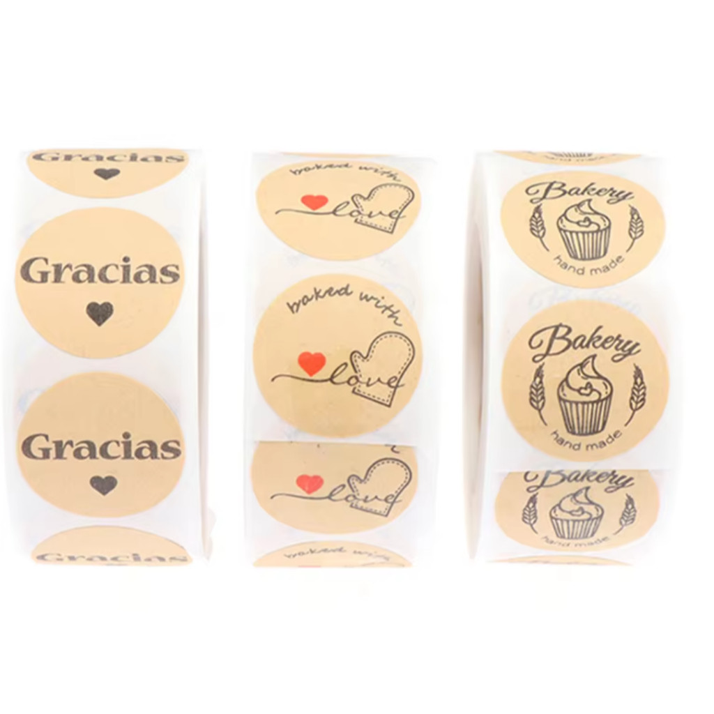50/500pcs Kraft Paper Homemade Stickers With Love Scrapbook Stickers Envelope And Packaging Stamps 贴纸牛皮纸圆形卷装标签 (4000T) - Image 2