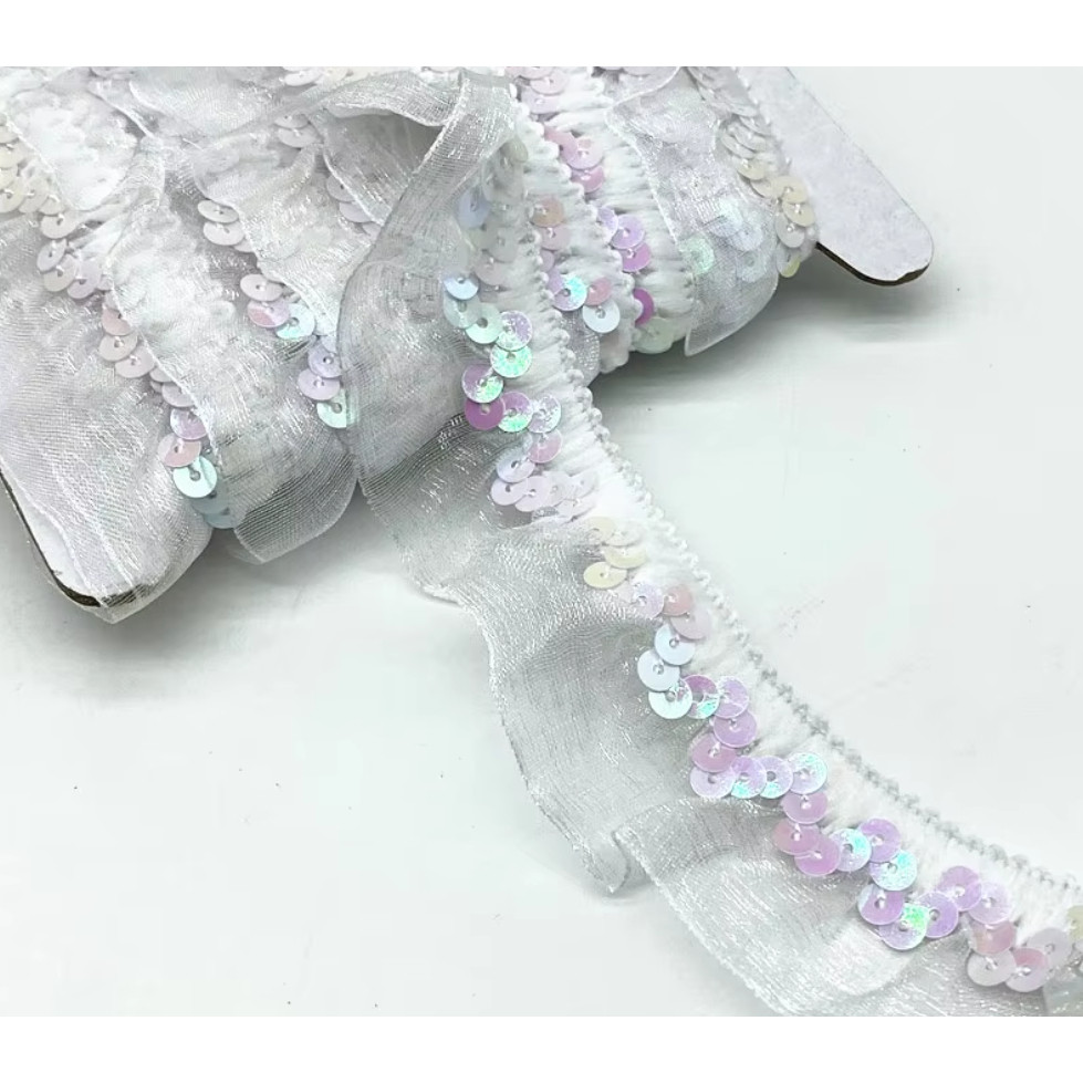 1yard 30mm Stretch Lace Trims Elastic Ribbon Stage Performance Party Cosplay Wedding Clothes DIY Sewing蕾丝褶皱木耳亮片花边(4004L) - Image 10