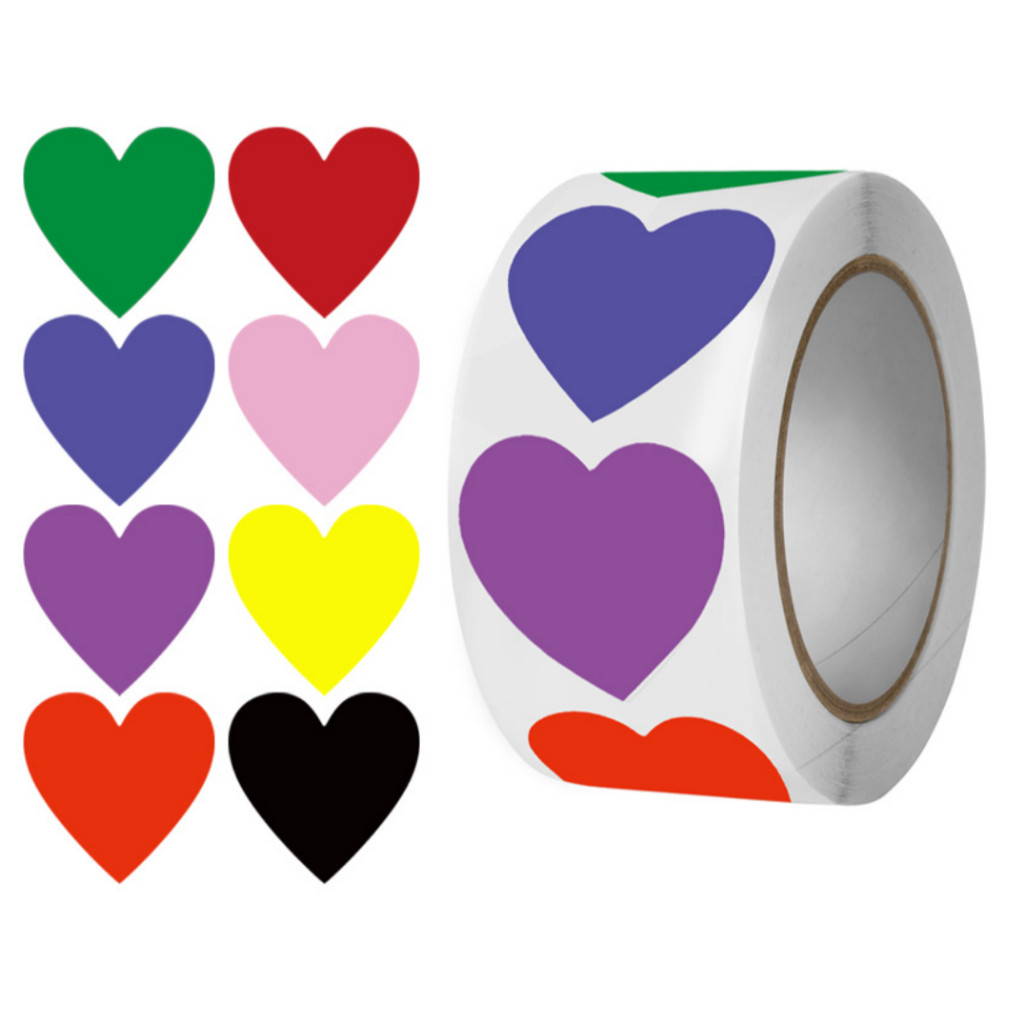 500pcs/roll or 50pcs 1inch color heart decorative wholesale label sealing roll adhesive sticker for gift box爱心贴纸 (3014L) - Image 13
