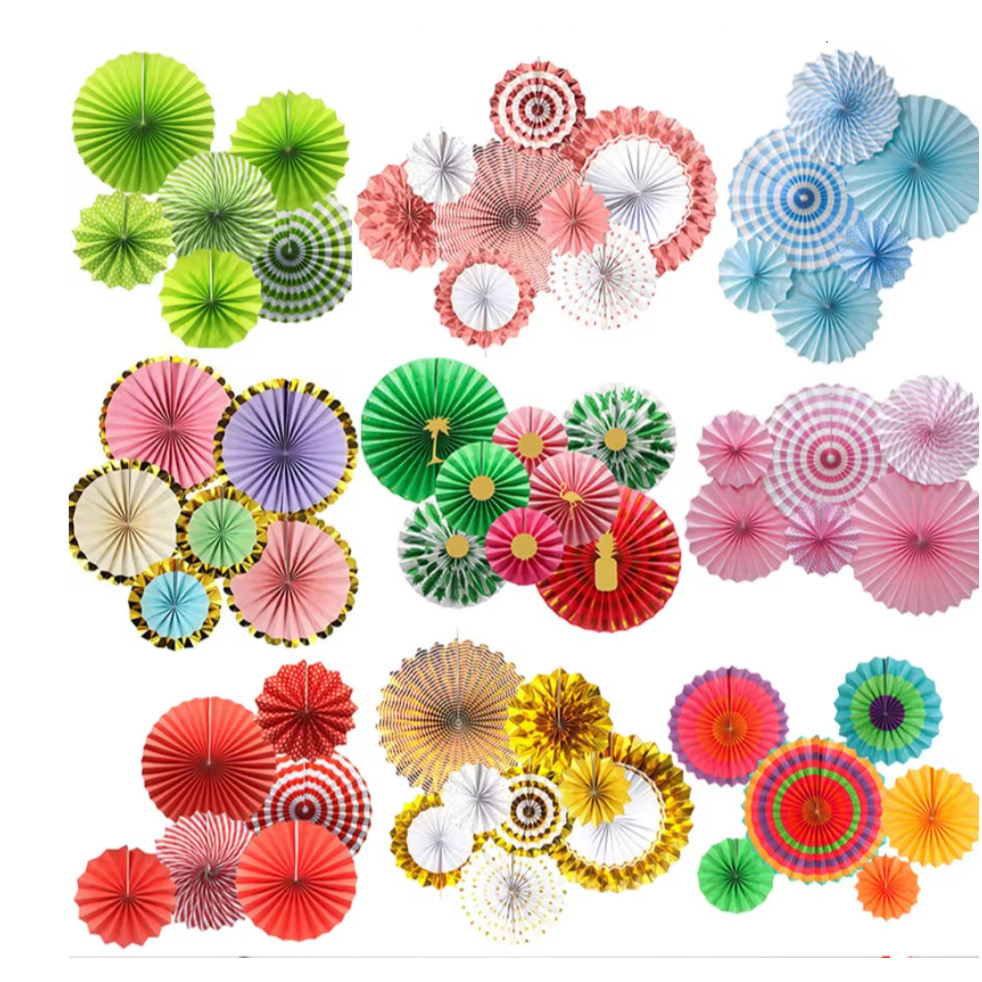 Birthday party paper flower ball paper fan set birthday pull flag party activity(302L) - Image 4
