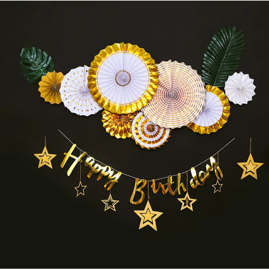 Birthday party paper flower ball paper fan set birthday pull flag party activity(302L) - Image 8