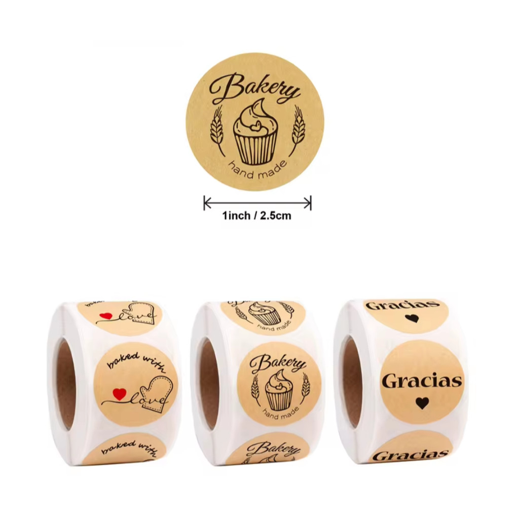 50/500pcs Kraft Paper Homemade Stickers With Love Scrapbook Stickers Envelope And Packaging Stamps 贴纸牛皮纸圆形卷装标签 (4000T) - Image 3