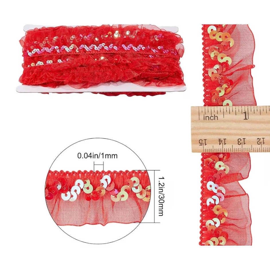 1yard 30mm Stretch Lace Trims Elastic Ribbon Stage Performance Party Cosplay Wedding Clothes DIY Sewing蕾丝褶皱木耳亮片花边(4004L) - Image 5