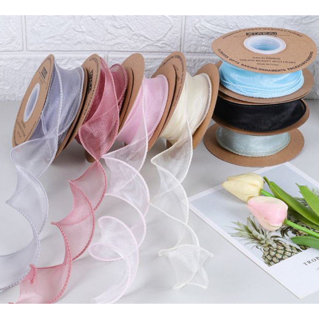 4cm*1yard Plain Fishtail Yarn Ribbon Bouquet Packaging Material Flower Baking Lace Ribbon 鱼尾纱波浪纱丝带纱带 (1924L)