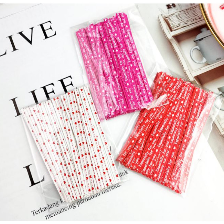 100pcs 9cm Twist Ties for Gift Bags Sealing Wire Especially For You Love Print Candy Cookie Bags Wrapping彩色纸质扎带扎线(2091L) - Image 7