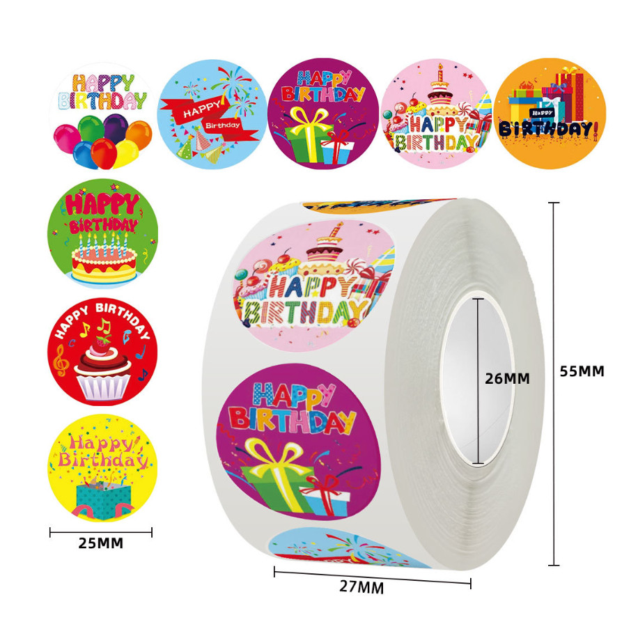 500pcs Adorable Round Happy Birthday Sticker In Designs Kawaii Stationery Cute Things Love 生日祝福贴纸 (2432L) - Image 11