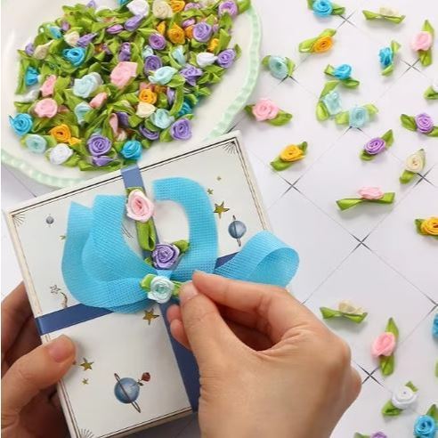 20pcs Appliques Scrapbooking DIY Satin Ribbon Roses Flower Sewing Handmade Small Wedding Party Craft Decor(856L) - Image 4