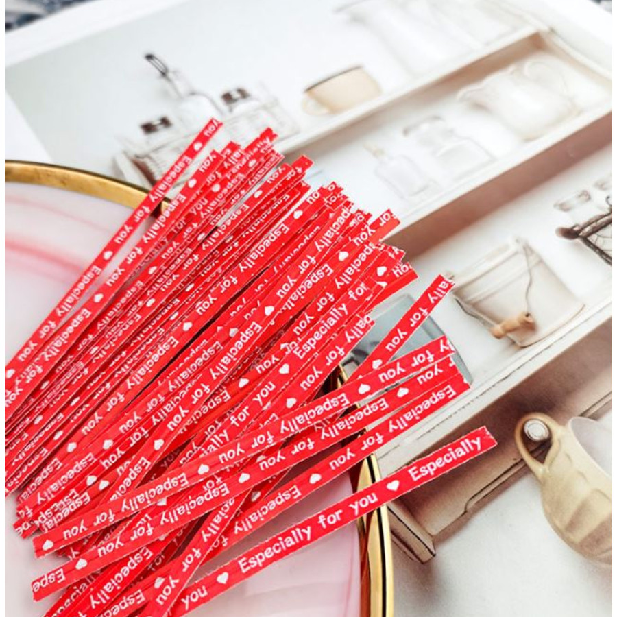 100pcs 9cm Twist Ties for Gift Bags Sealing Wire Especially For You Love Print Candy Cookie Bags Wrapping彩色纸质扎带扎线(2091L) - Image 5