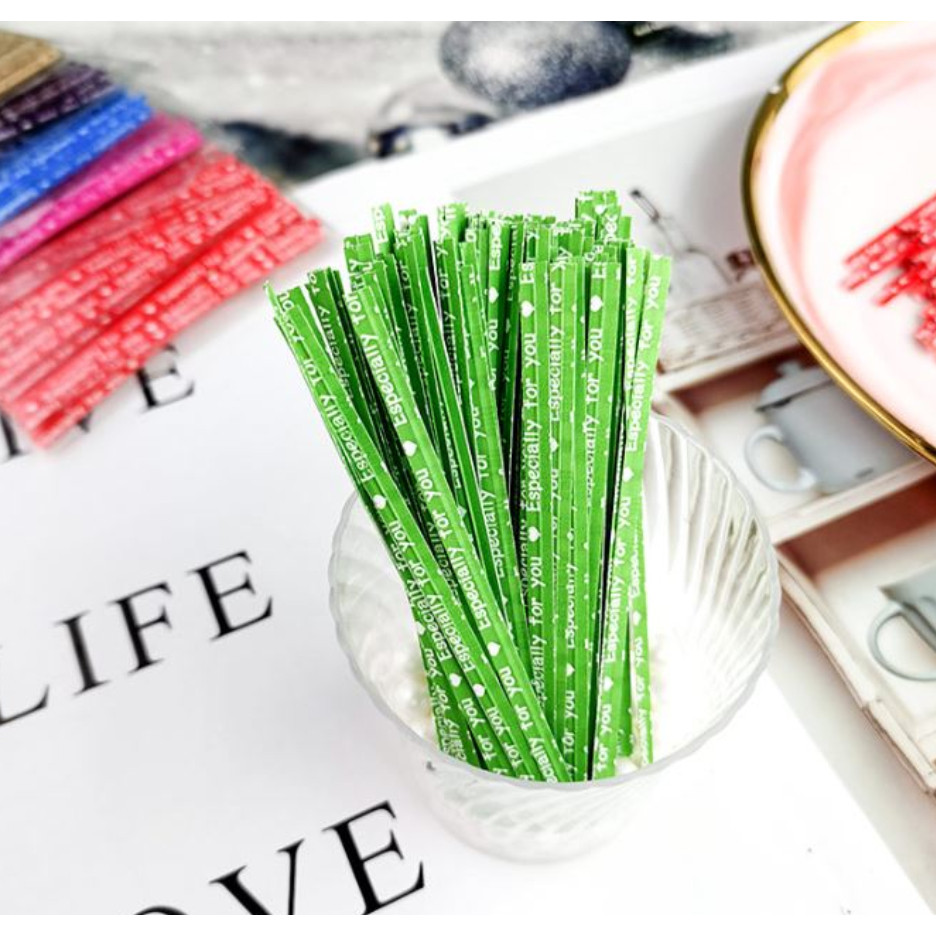 100pcs 9cm Twist Ties for Gift Bags Sealing Wire Especially For You Love Print Candy Cookie Bags Wrapping彩色纸质扎带扎线(2091L) - Image 6