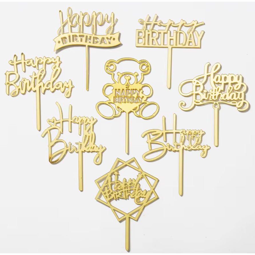 Bear Shape & Diamond, Heart Acrylic Mirror Cake Cards Cakes Flags Dessert 蛋糕装饰插牌 (197L)