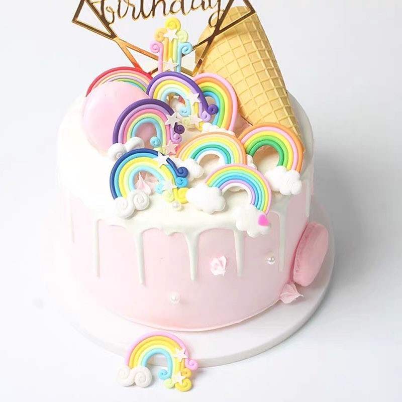 Mini Cute Rainbow/beauty girl taking balloon Cake Topper Unicorn Birthday Party Supplies Gift Rainbow Cake Topper(1251L) - Image 5
