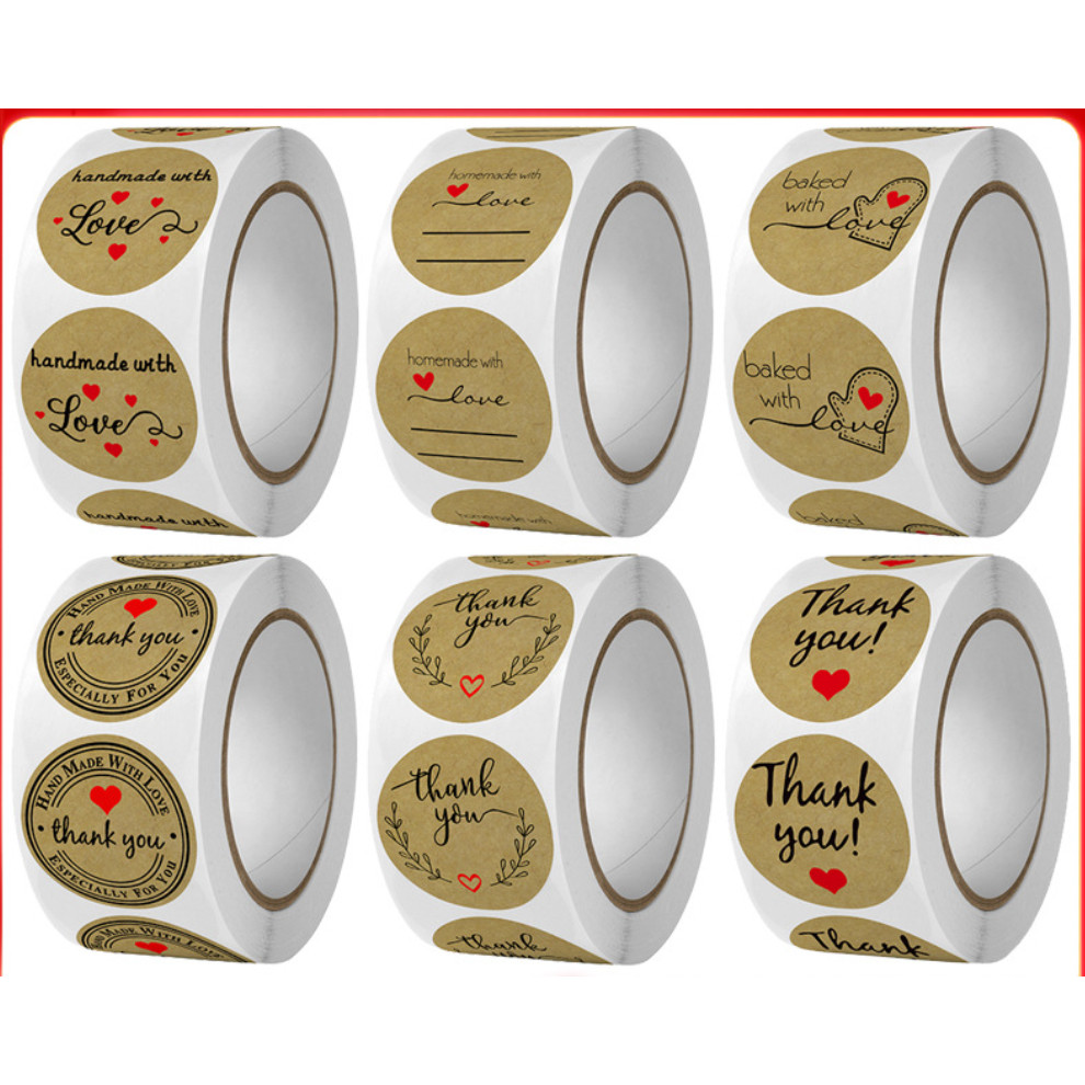 500pcs Round Labels Kraft Paper Thank You Sticker Dragees Candy Bag Flower Gift Box Cake Boxes 牛皮纸圆形贴纸(2433L)