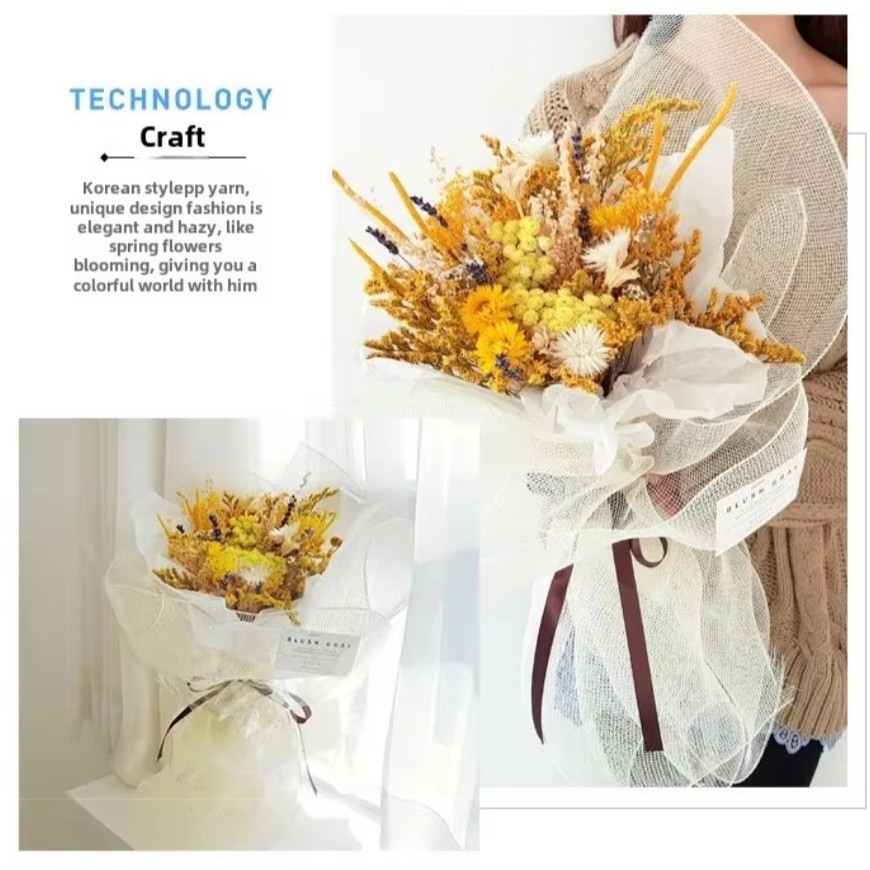 1yard Grid flower wrapping paper solid hand made Flower packaging gauze fashion creative Gift Packaging Floral (1577L) - Image 6