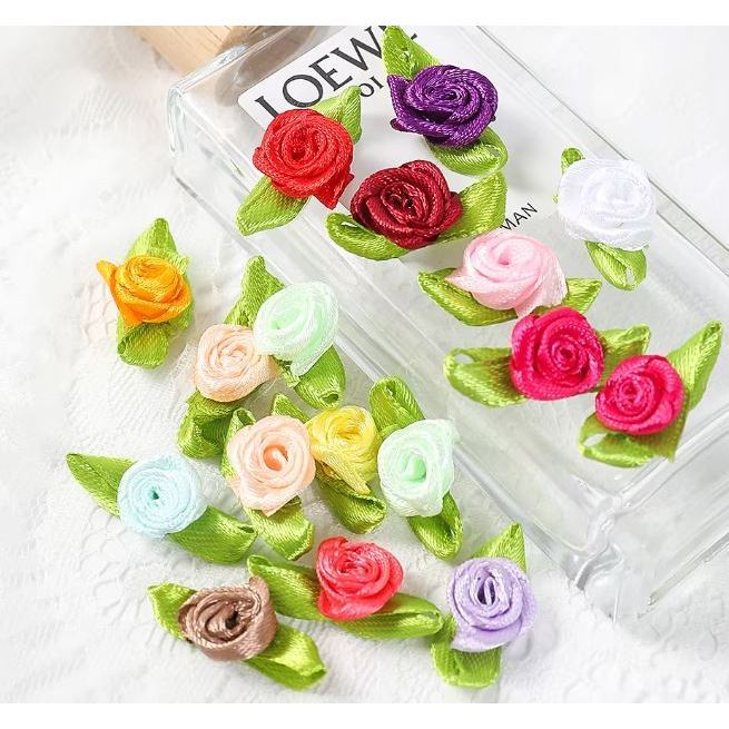 20pcs Appliques Scrapbooking DIY Satin Ribbon Roses Flower Sewing Handmade Small Wedding Party Craft Decor(856L)