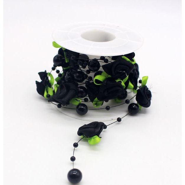 1yard Fishing Line Artificial Pearls Beads Handmade Silk Rose Chain Garland Flower DIY Wedding 玫瑰仿珍珠叶串珠丝带 (1174L) - Image 12