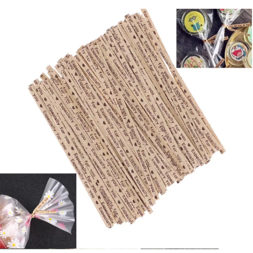 100pcs 9cm Twist Ties for Gift Bags Sealing Wire Especially For You Love Print Candy Cookie Bags Wrapping彩色纸质扎带扎线(2091L) - Image 9