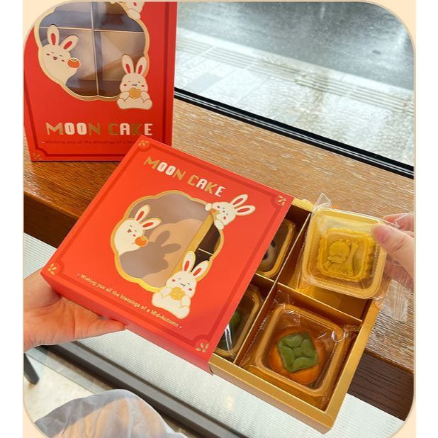 2/4/6grids Moon Cake Packaging Box Dessert Pastry Packing Bags Biscuit Cookie Package Gift Box Festival Party(3041L) - Image 2
