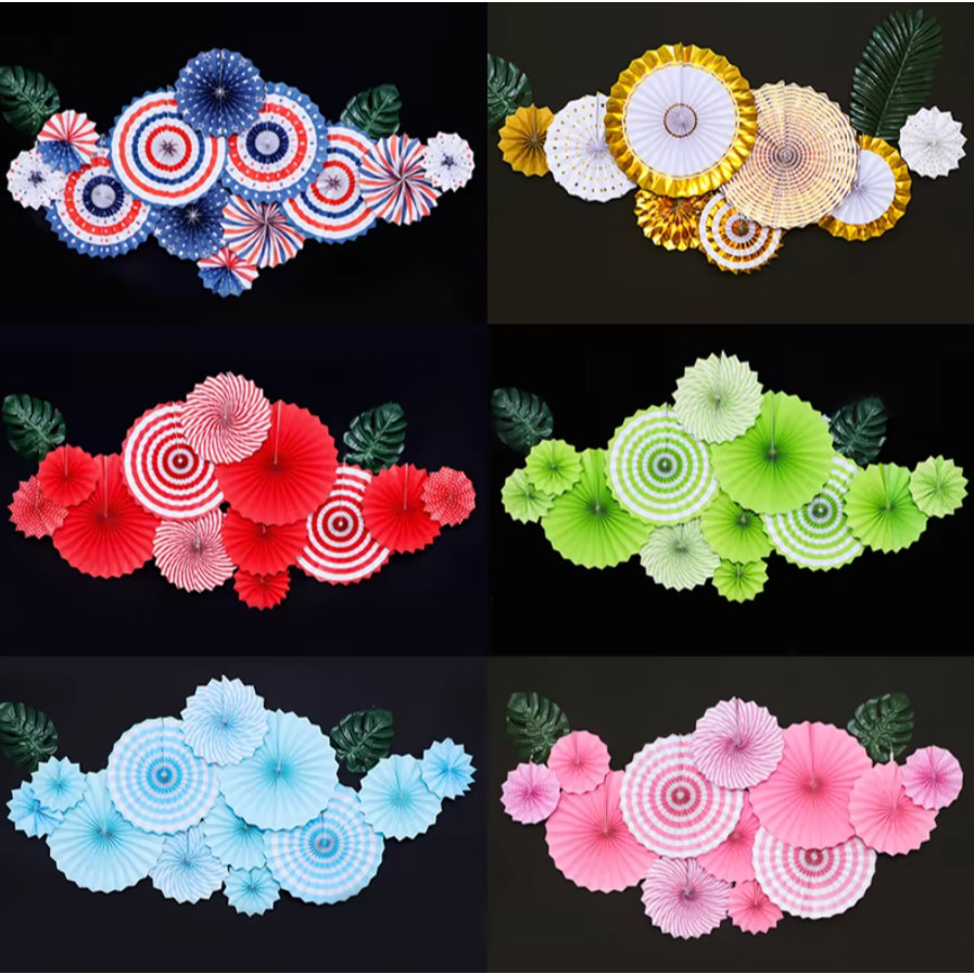 Birthday party paper flower ball paper fan set birthday pull flag party activity(302L) - Image 7