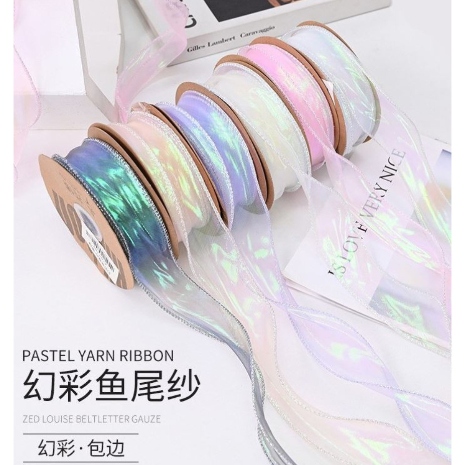 4cm 1yard Fancy Fishtail Ribbon DIY Headpiece Hair Bow Flower Wrap Bouquet wave yarn gift wrap 鱼尾纱 (1885L) - Image 2