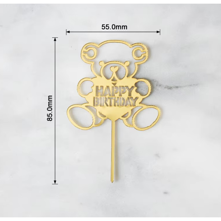 Bear Shape & Diamond, Heart Acrylic Mirror Cake Cards Cakes Flags Dessert 蛋糕装饰插牌 (197L) - Image 6
