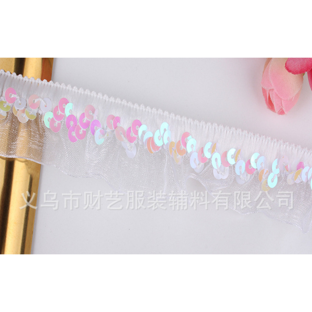 1yard 30mm Stretch Lace Trims Elastic Ribbon Stage Performance Party Cosplay Wedding Clothes DIY Sewing蕾丝褶皱木耳亮片花边(4004L) - Image 7