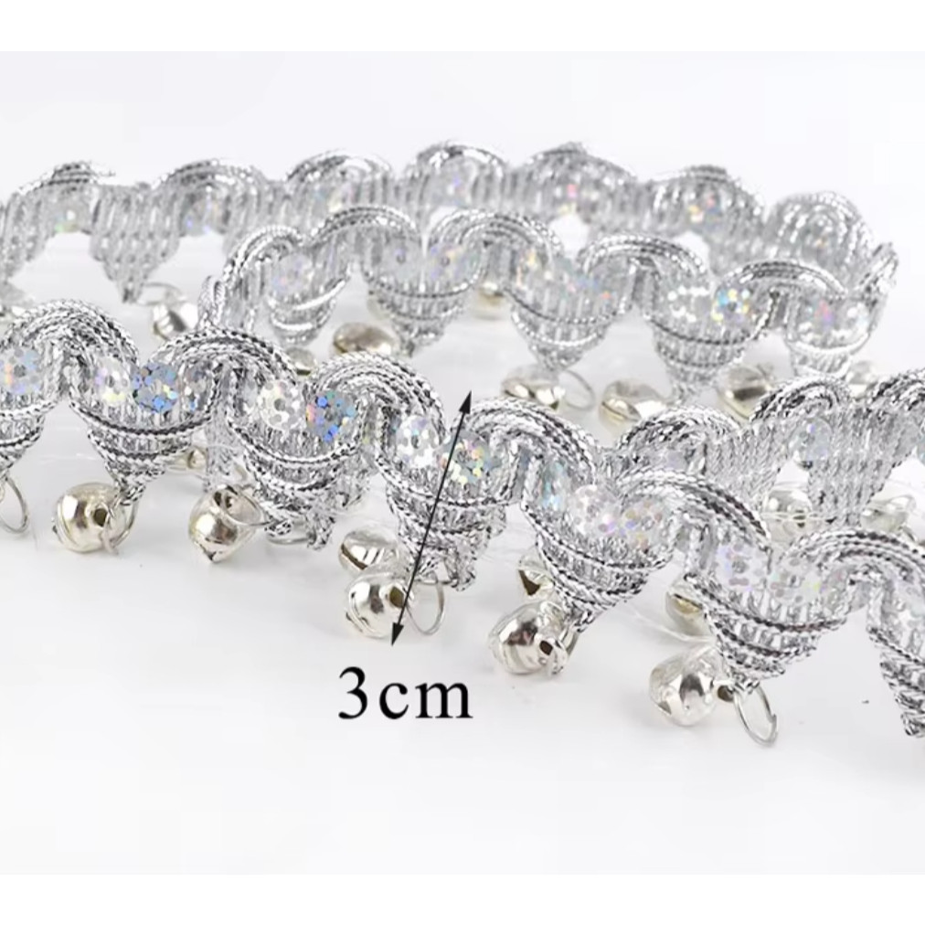 1yard 30mm~85mm Gold and silver lace with bell and coin Lace Trims Wedding Lace Fabric DIY Fringe 金币铃铛吊坠花 (1565L) - Image 10