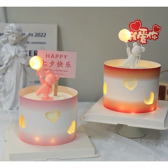 Cute Glowing Balloon Pink Gold Bear Love Cake Topper Valentine's Day Gift Baby Birthday Baking Dessert Decor(2009L) - Image 6