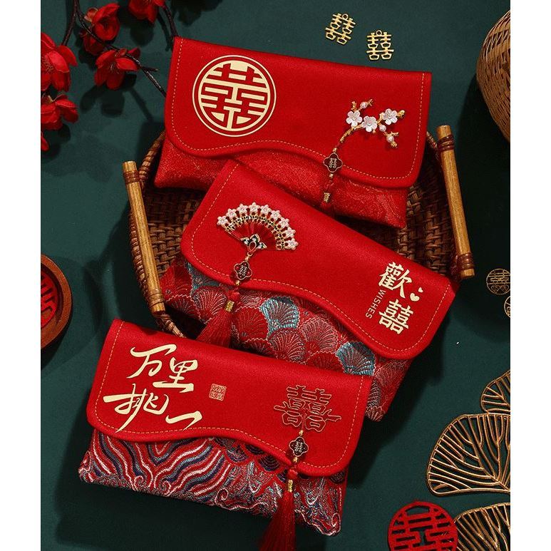 Brocade Embroidery Fabric Wedding Red Envelope Money Pocket Hongbao New Year's Blessing Bag Chinese Spring (3226L) - Image 3