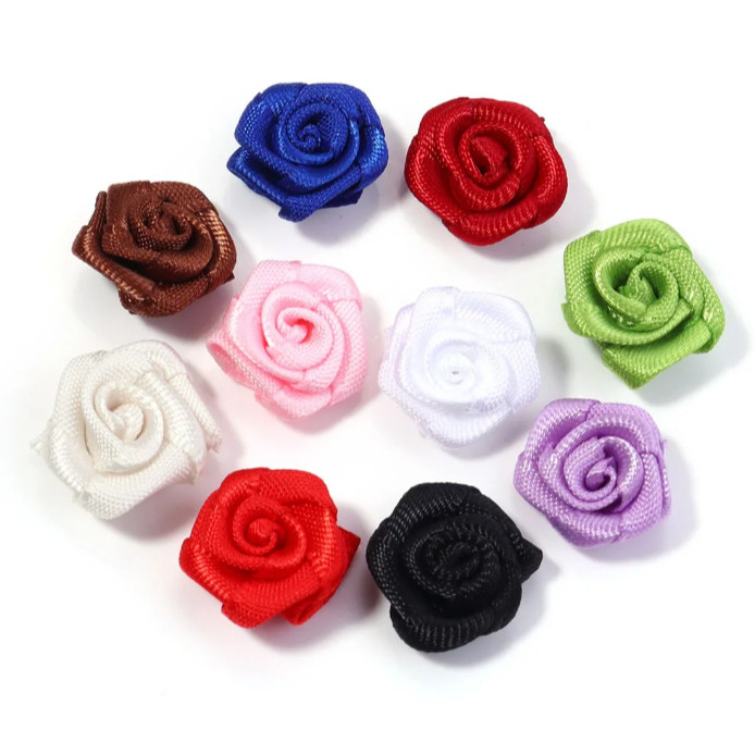 20pcs 15mm Mix Color small rose flower mini handmade satin ribbon rose head wedding scrapbooking decoration(855L)