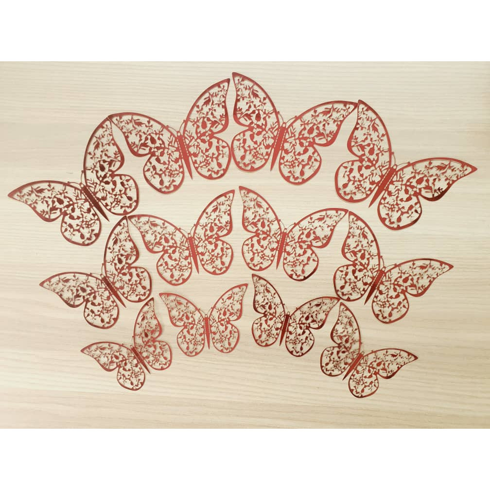 1set Wall Stickers 3D Hollow Rosegold Butterfly Decorative Sticker for Home Living Room Bedroom Kids Room双面蝴蝶(2558L) - Image 9