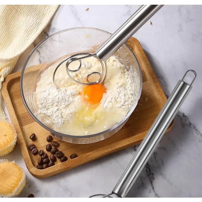 Danish Dough Bread Whisk Stainless Steel Handle Kitchen Baking Tools Pastry Manual Mixer Egg Beater Self Turning(3213L) - Image 2